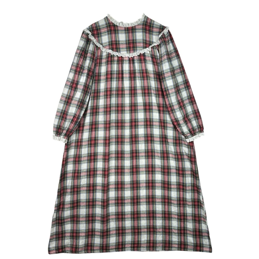 Vintage LL Bean Lanz Salzburg‎ Plaid Flannel Prairie Nightgown Dress Maxi